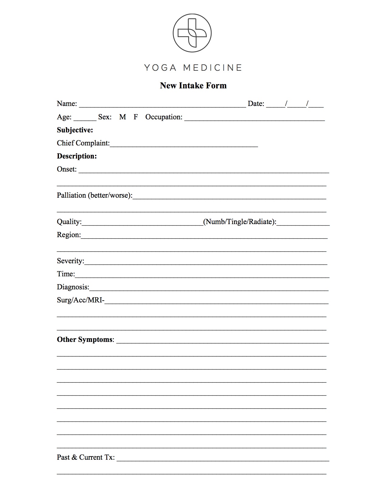 Copy of the yoga medicine intake form. Download it by clicking the link above.